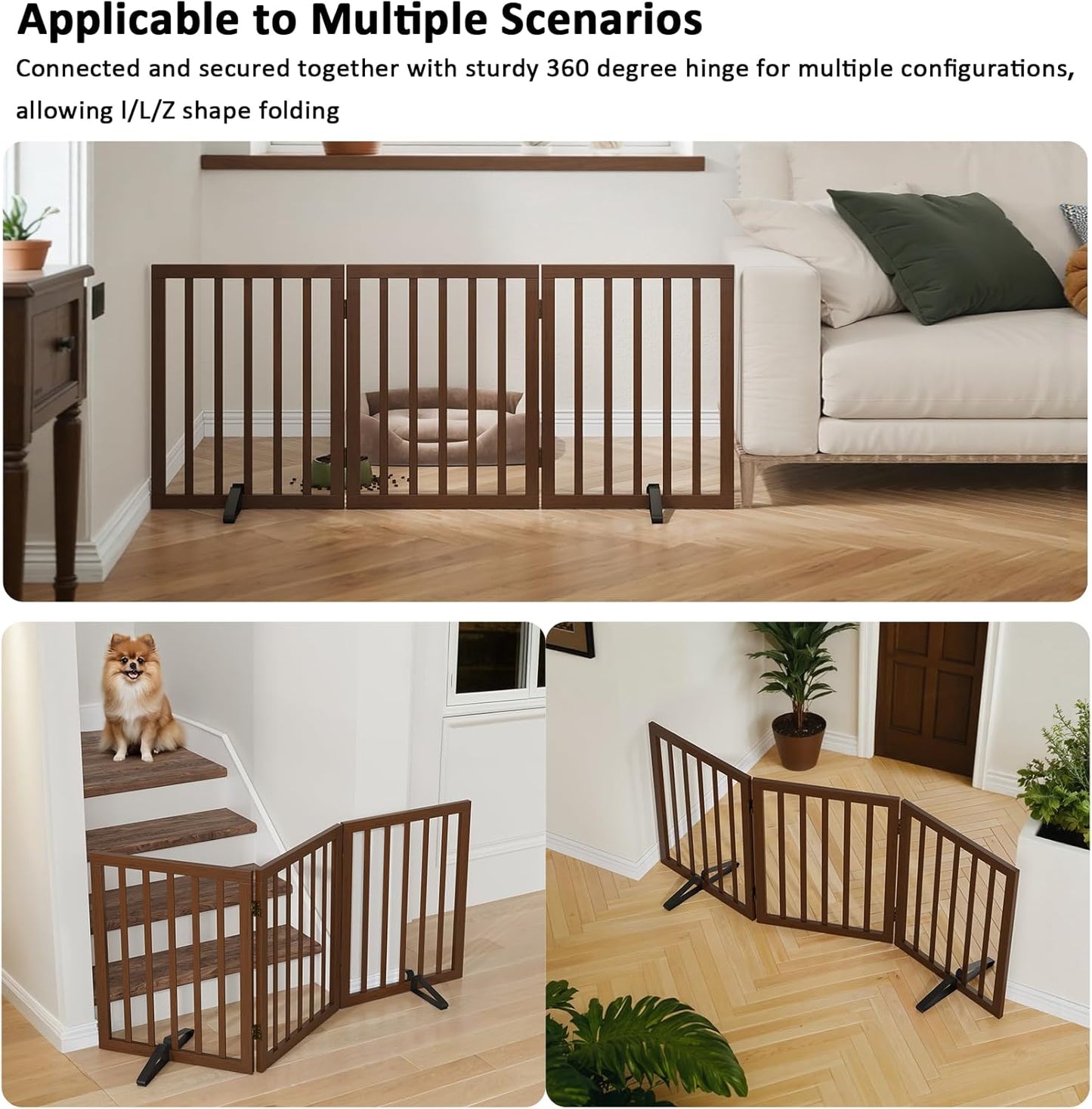 Dog Gates for Doorways Stairs, Foldable Freestanding Pet Gate, Dog Fences Indoor, Bamboo Dog Gates (Natural, 18-55" Wide)