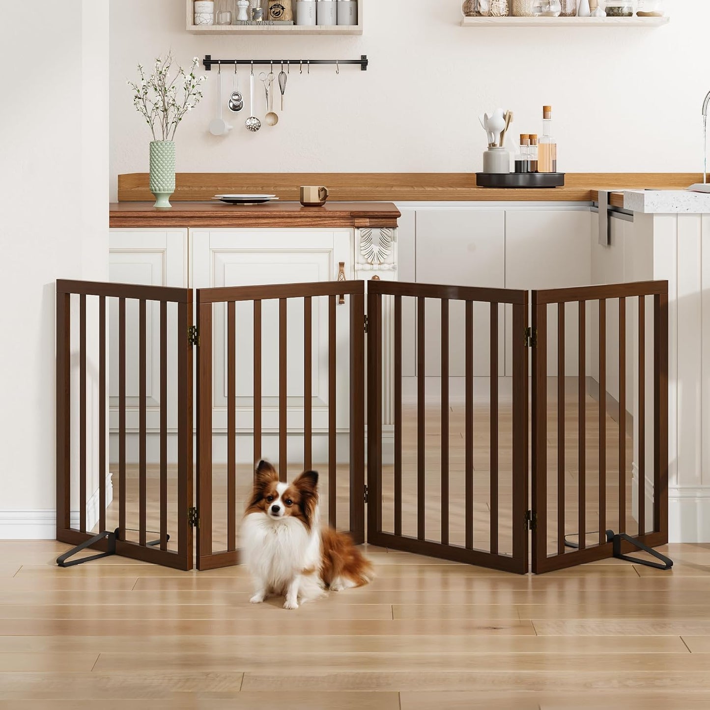 Dog Gates for Doorways Stairs, Foldable Freestanding Pet Gate, Dog Fences Indoor, Bamboo Dog Gates (Natural, 18-55" Wide)