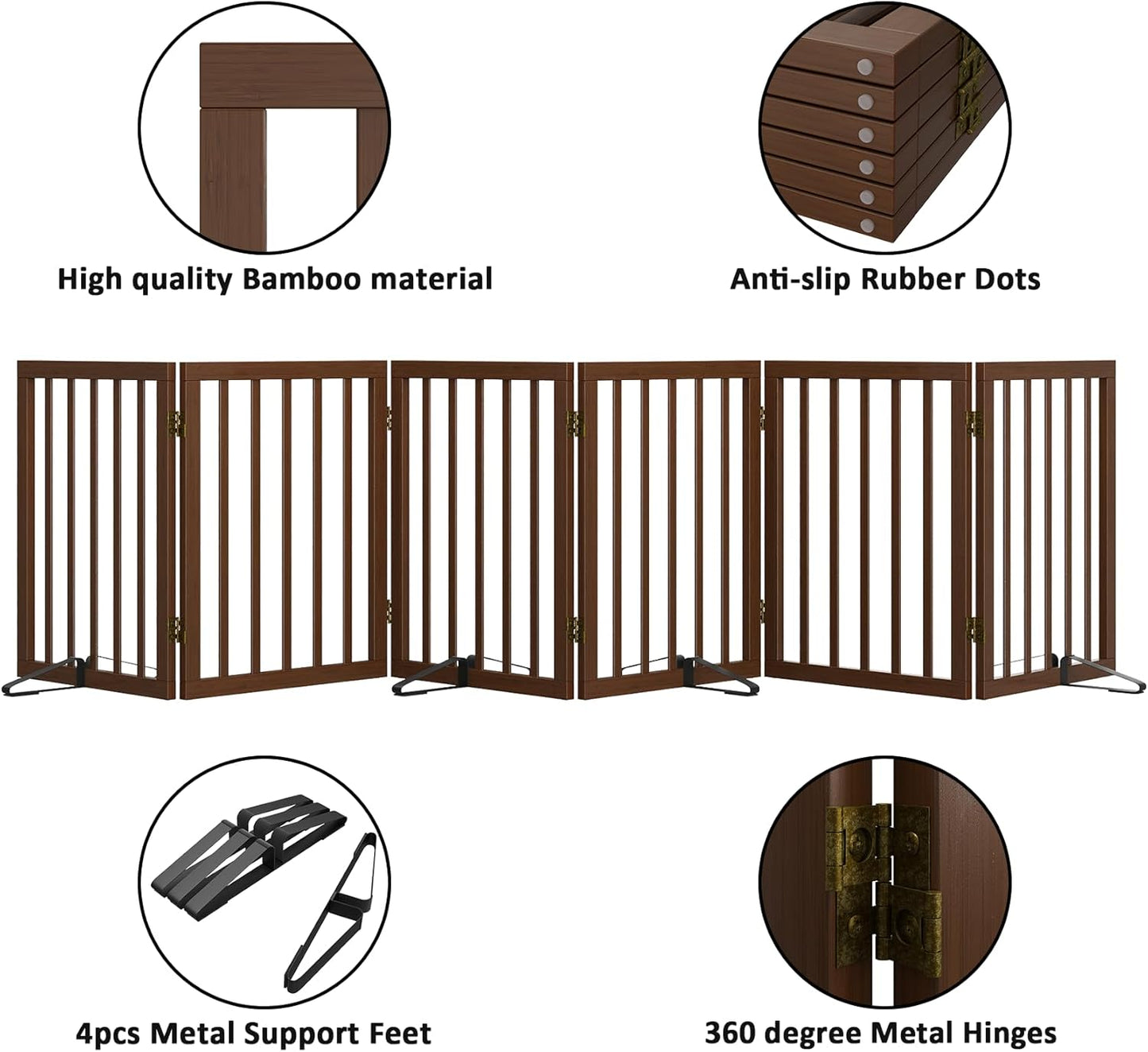 Dog Gates for Doorways Stairs, Foldable Freestanding Pet Gate, Dog Fences Indoor, Bamboo Dog Gates (Natural, 18-55" Wide)