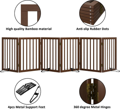Dog Gates for Doorways Stairs, Foldable Freestanding Pet Gate, Dog Fences Indoor, Bamboo Dog Gates (Natural, 18-55" Wide)