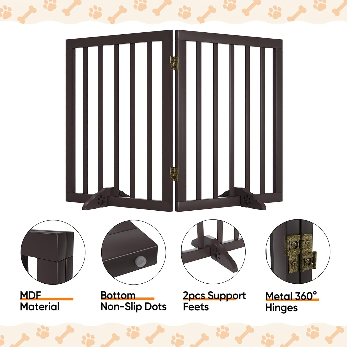 Dog Gates for Doorways Stairs, Foldable Freestanding Pet Gate, Dog Fences Indoor, Bamboo Dog Gates (Natural, 18-55" Wide)