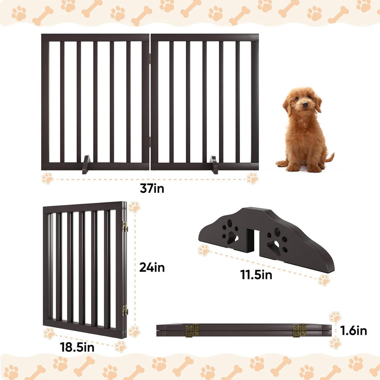 Dog Gates for Doorways Stairs, Foldable Freestanding Pet Gate, Dog Fences Indoor, Bamboo Dog Gates (Natural, 18-55" Wide)