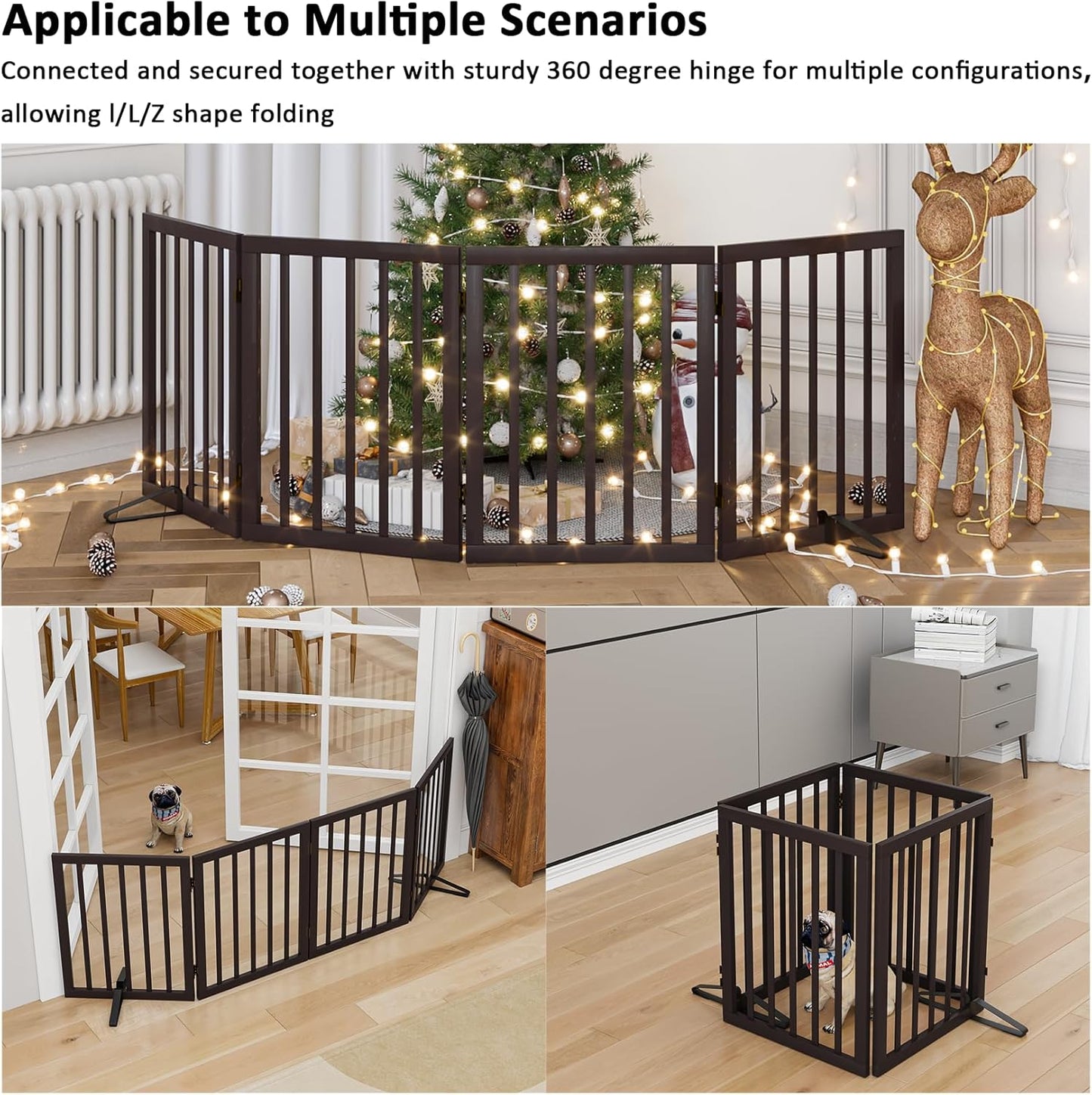 Dog Gates for Doorways Stairs, Foldable Freestanding Pet Gate, Dog Fences Indoor, Bamboo Dog Gates (Natural, 18-55" Wide)
