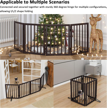 Dog Gates for Doorways Stairs, Foldable Freestanding Pet Gate, Dog Fences Indoor, Bamboo Dog Gates (Natural, 18-55" Wide)
