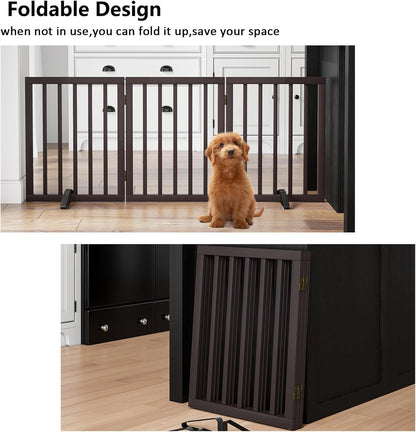 Dog Gates for Doorways Stairs, Foldable Freestanding Pet Gate, Dog Fences Indoor, Bamboo Dog Gates (Natural, 18-55" Wide)