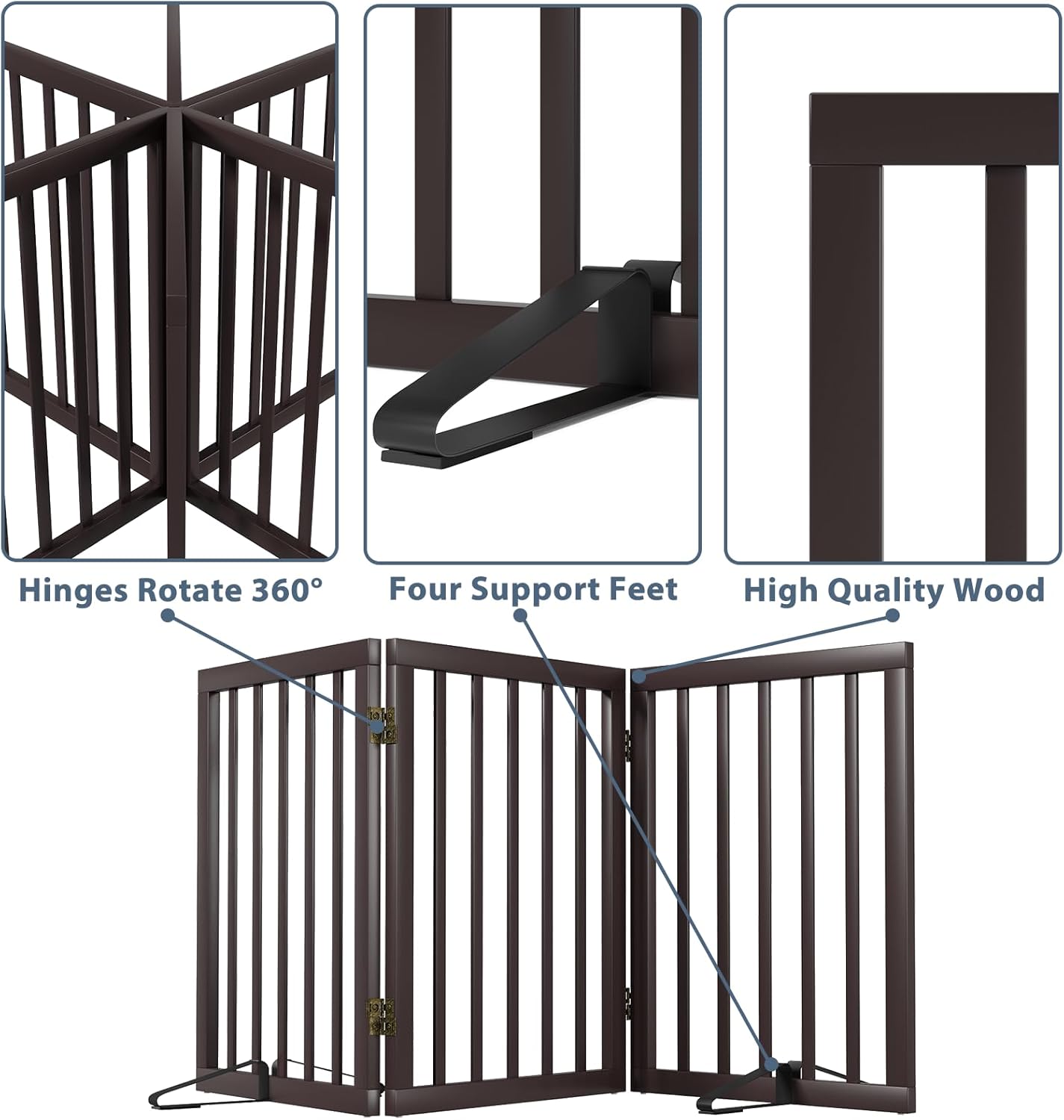 Dog Gates for Doorways Stairs, Foldable Freestanding Pet Gate, Dog Fences Indoor, Bamboo Dog Gates (Natural, 18-55" Wide)