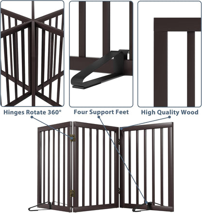 Dog Gates for Doorways Stairs, Foldable Freestanding Pet Gate, Dog Fences Indoor, Bamboo Dog Gates (Natural, 18-55" Wide)