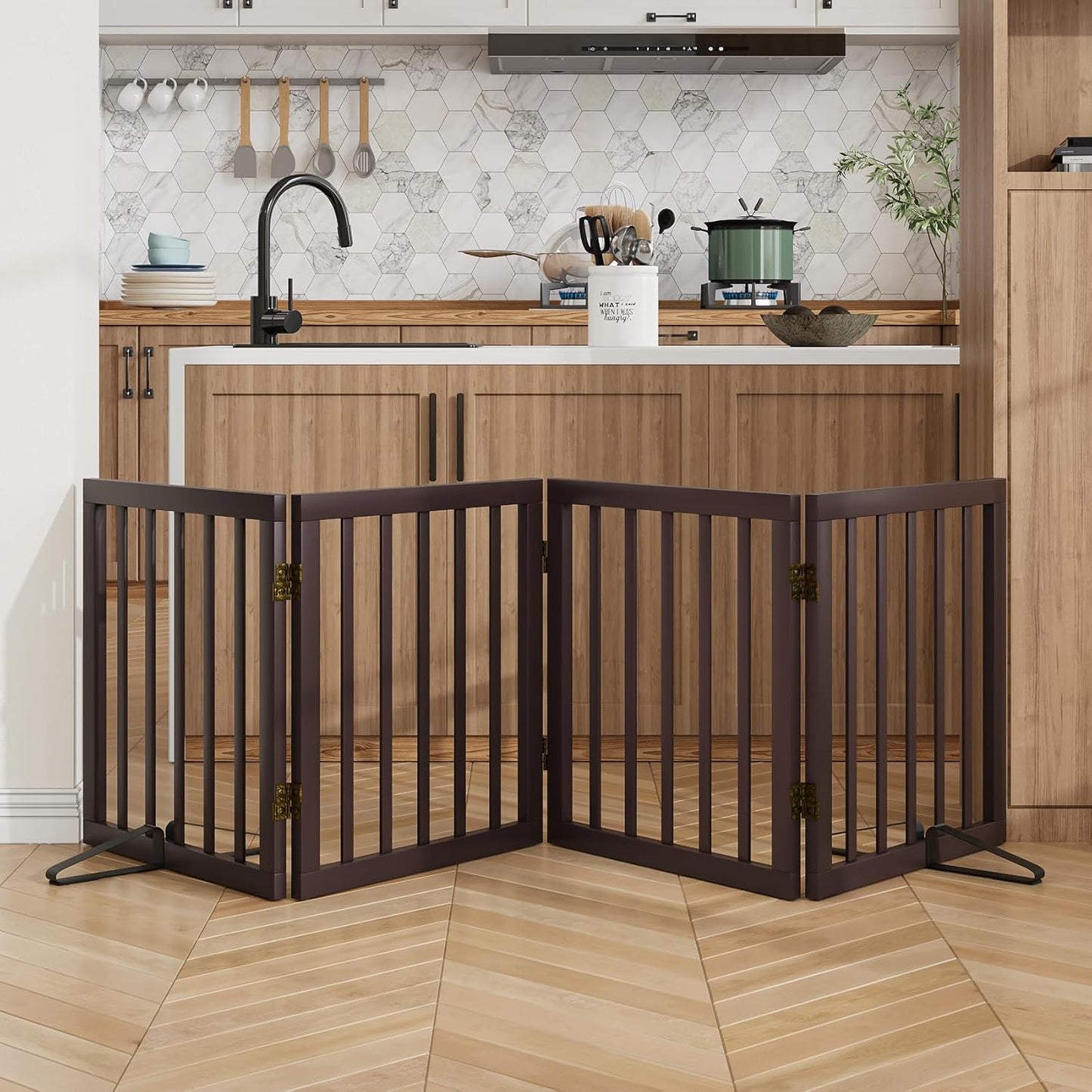 Dog Gates for Doorways Stairs, Foldable Freestanding Pet Gate, Dog Fences Indoor, Bamboo Dog Gates (Natural, 18-55" Wide)