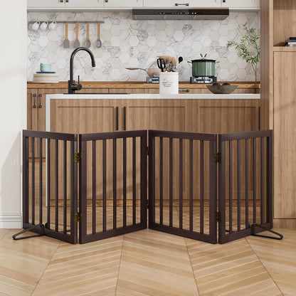 Dog Gates for Doorways Stairs, Foldable Freestanding Pet Gate, Dog Fences Indoor, Bamboo Dog Gates (Natural, 18-55" Wide)