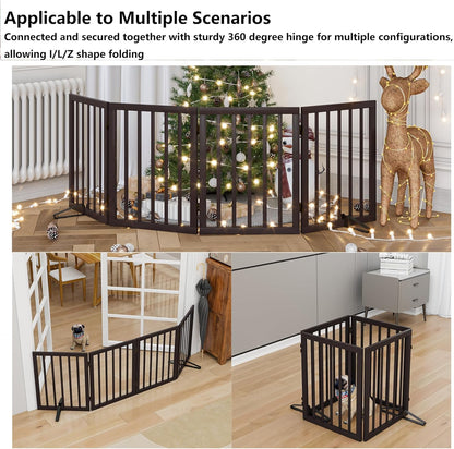 Dog Gates for Doorways Stairs, Foldable Freestanding Pet Gate, Dog Fences Indoor, Bamboo Dog Gates (Natural, 18-55" Wide)