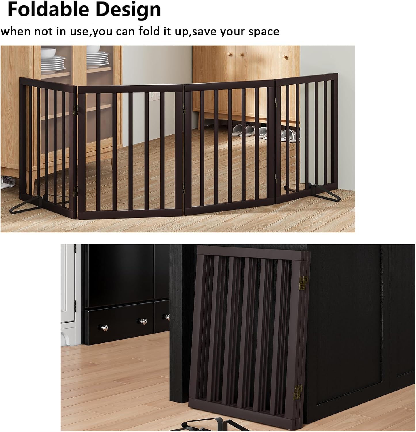 Dog Gates for Doorways Stairs, Foldable Freestanding Pet Gate, Dog Fences Indoor, Bamboo Dog Gates (Natural, 18-55" Wide)