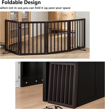 Dog Gates for Doorways Stairs, Foldable Freestanding Pet Gate, Dog Fences Indoor, Bamboo Dog Gates (Natural, 18-55" Wide)