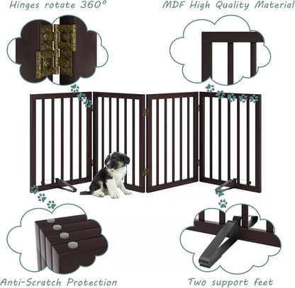 Dog Gates for Doorways Stairs, Foldable Freestanding Pet Gate, Dog Fences Indoor, Bamboo Dog Gates (Natural, 18-55" Wide)