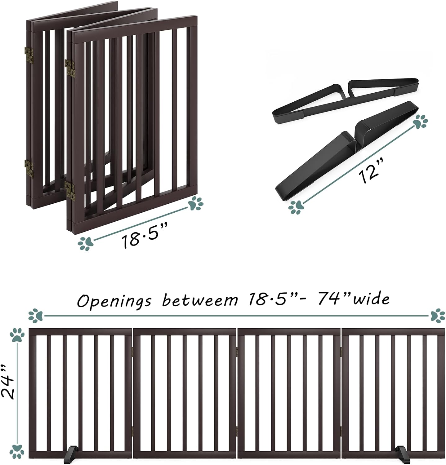 Dog Gates for Doorways Stairs, Foldable Freestanding Pet Gate, Dog Fences Indoor, Bamboo Dog Gates (Natural, 18-55" Wide)