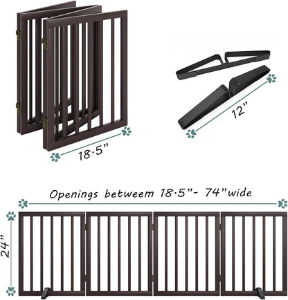 Dog Gates for Doorways Stairs, Foldable Freestanding Pet Gate, Dog Fences Indoor, Bamboo Dog Gates (Natural, 18-55" Wide)
