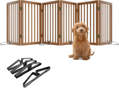 Dog Gates for Doorways Stairs, Foldable Freestanding Pet Gate, Dog Fences Indoor, Bamboo Dog Gates (Natural, 18-55" Wide)