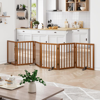 Dog Gates for Doorways Stairs, Foldable Freestanding Pet Gate, Dog Fences Indoor, Bamboo Dog Gates (Natural, 18-55" Wide)