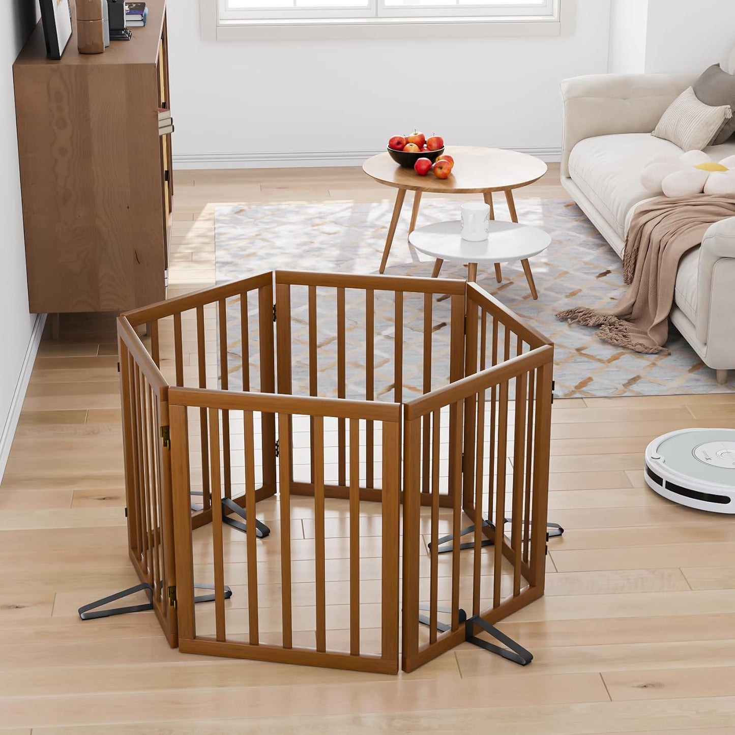 Dog Gates for Doorways Stairs, Foldable Freestanding Pet Gate, Dog Fences Indoor, Bamboo Dog Gates (Natural, 18-55" Wide)