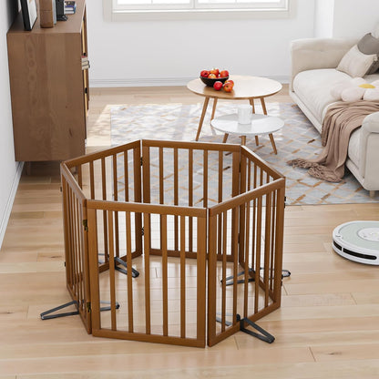 Dog Gates for Doorways Stairs, Foldable Freestanding Pet Gate, Dog Fences Indoor, Bamboo Dog Gates (Natural, 18-55" Wide)