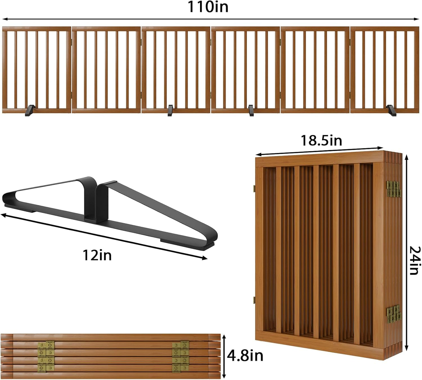 Dog Gates for Doorways Stairs, Foldable Freestanding Pet Gate, Dog Fences Indoor, Bamboo Dog Gates (Natural, 18-55" Wide)