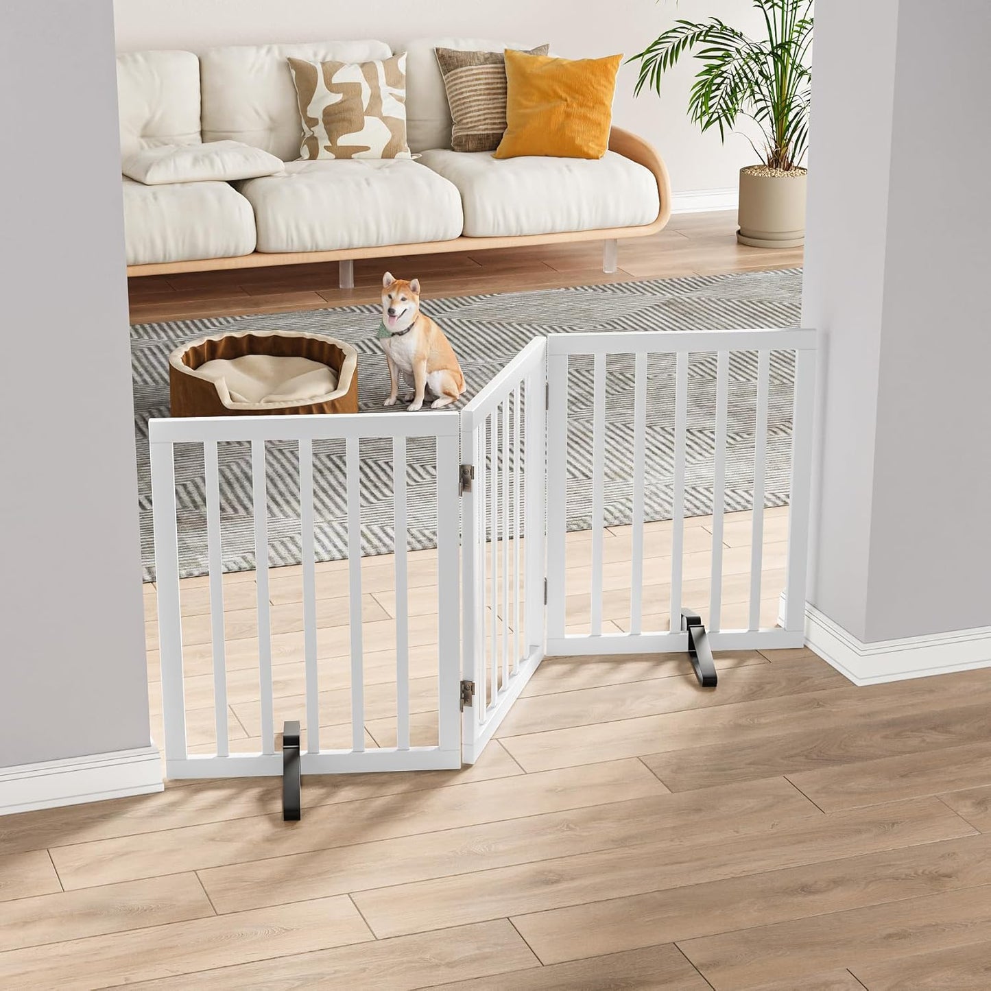 Dog Gates for Doorways Stairs, Foldable Freestanding Pet Gate, Dog Fences Indoor, Bamboo Dog Gates (Natural, 18-55" Wide)