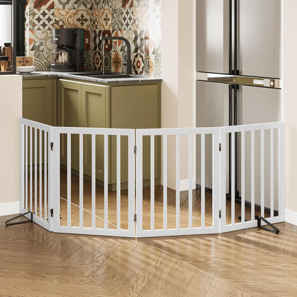 Dog Gates for Doorways Stairs, Foldable Freestanding Pet Gate, Dog Fences Indoor, Bamboo Dog Gates (Natural, 18-55" Wide)