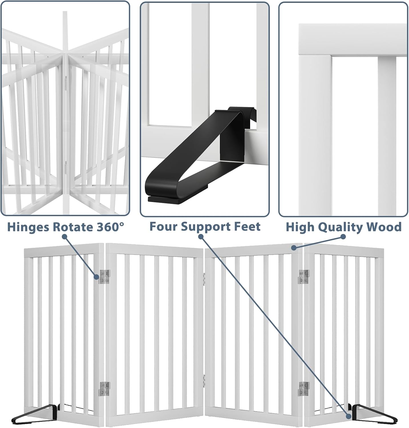 Dog Gates for Doorways Stairs, Foldable Freestanding Pet Gate, Dog Fences Indoor, Bamboo Dog Gates (Natural, 18-55" Wide)