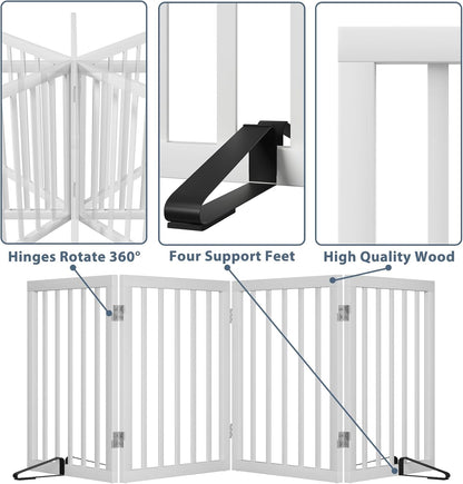 Dog Gates for Doorways Stairs, Foldable Freestanding Pet Gate, Dog Fences Indoor, Bamboo Dog Gates (Natural, 18-55" Wide)