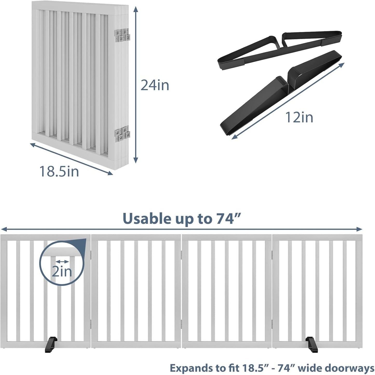 Dog Gates for Doorways Stairs, Foldable Freestanding Pet Gate, Dog Fences Indoor, Bamboo Dog Gates (Natural, 18-55" Wide)