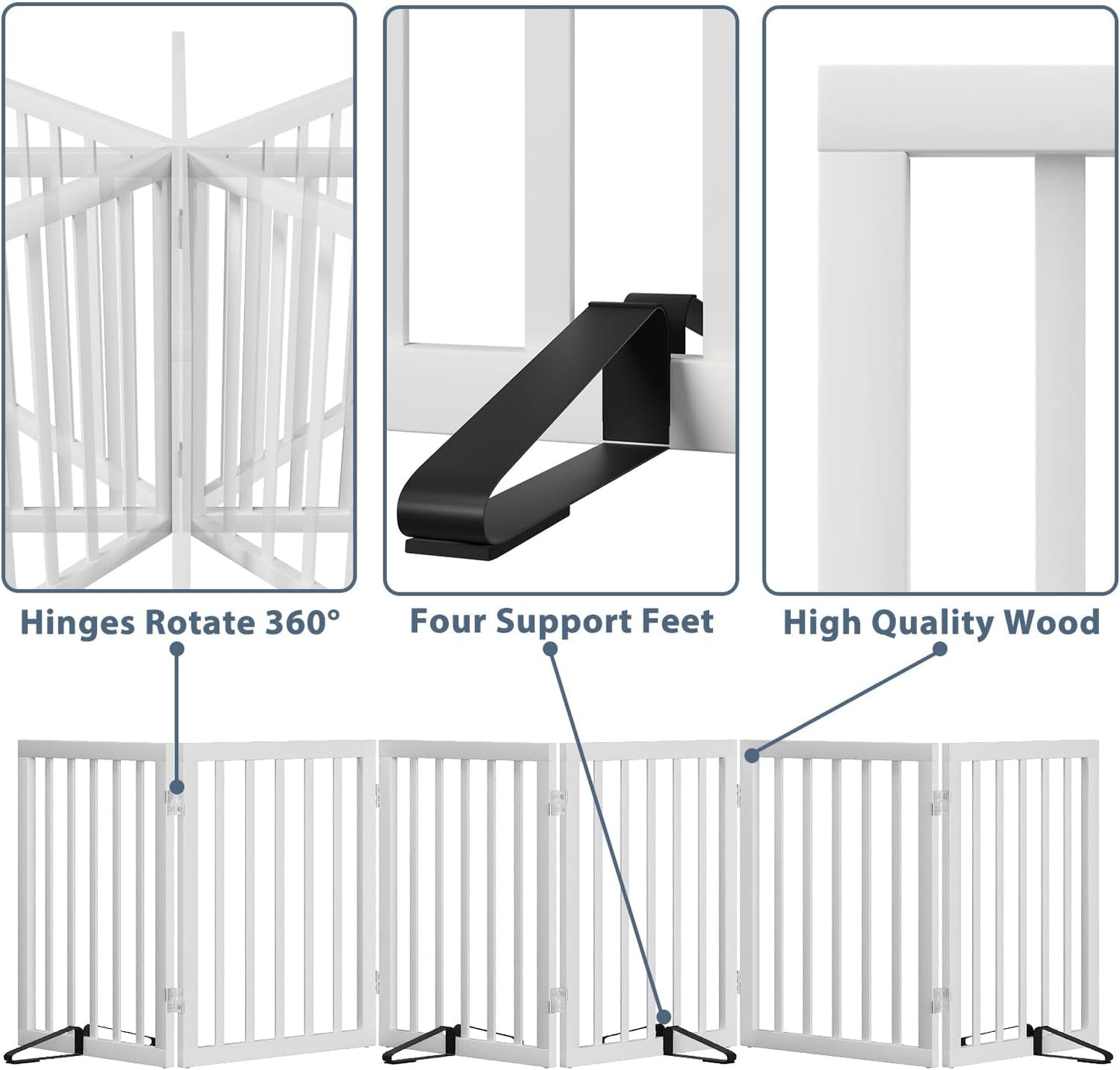 Dog Gates for Doorways Stairs, Foldable Freestanding Pet Gate, Dog Fences Indoor, Bamboo Dog Gates (Natural, 18-55" Wide)