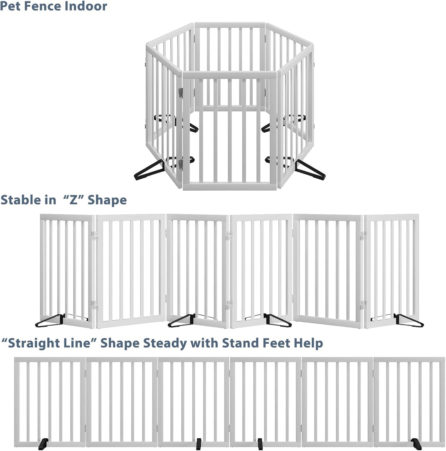 Dog Gates for Doorways Stairs, Foldable Freestanding Pet Gate, Dog Fences Indoor, Bamboo Dog Gates (Natural, 18-55" Wide)