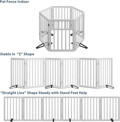 Dog Gates for Doorways Stairs, Foldable Freestanding Pet Gate, Dog Fences Indoor, Bamboo Dog Gates (Natural, 18-55" Wide)