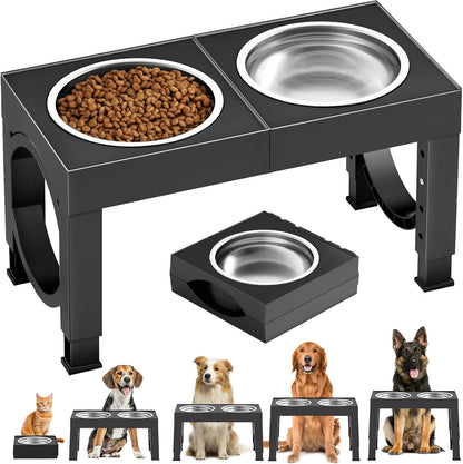 XIAZ Elevated Dog Bowls Large Breed Raised Dogs Bowl Stand Large/Medium Sized Dog Slow Feeder Dogs Bowls Food Water Stands 5 Heights Adjustable 9/11/12/14in Pet Feeder Dish Station