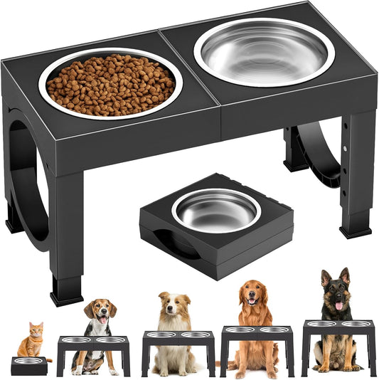 XIAZ Elevated Dog Bowls Large Breed Raised Dogs Bowl Stand Large/Medium Sized Dog Slow Feeder Dogs Bowls Food Water Stands 5 Heights Adjustable 9/11/12/14in Pet Feeder Dish Station