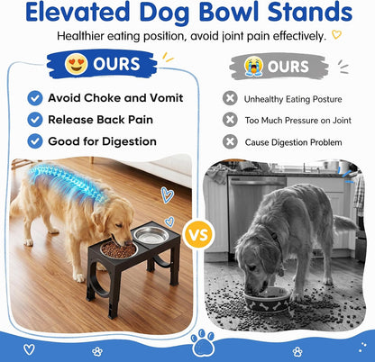XIAZ Elevated Dog Bowls Large Breed Raised Dogs Bowl Stand Large/Medium Sized Dog Slow Feeder Dogs Bowls Food Water Stands 5 Heights Adjustable 9/11/12/14in Pet Feeder Dish Station