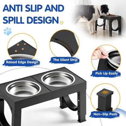 XIAZ Elevated Dog Bowls Large Breed Raised Dogs Bowl Stand Large/Medium Sized Dog Slow Feeder Dogs Bowls Food Water Stands 5 Heights Adjustable 9/11/12/14in Pet Feeder Dish Station
