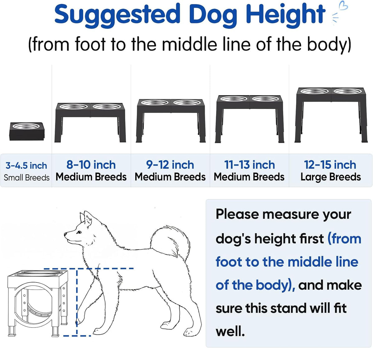 XIAZ Elevated Dog Bowls Large Breed Raised Dogs Bowl Stand Large/Medium Sized Dog Slow Feeder Dogs Bowls Food Water Stands 5 Heights Adjustable 9/11/12/14in Pet Feeder Dish Station