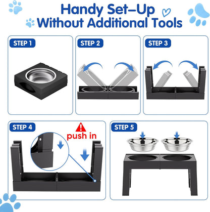 XIAZ Elevated Dog Bowls Large Breed Raised Dogs Bowl Stand Large/Medium Sized Dog Slow Feeder Dogs Bowls Food Water Stands 5 Heights Adjustable 9/11/12/14in Pet Feeder Dish Station