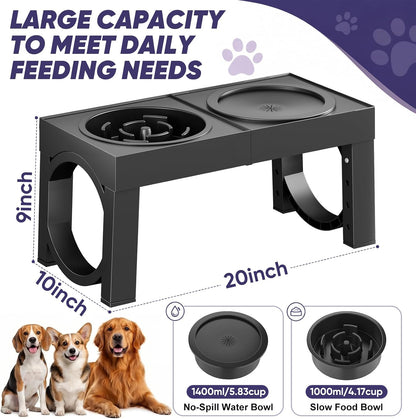 XIAZ Elevated Dog Bowls Large Breed Raised Dogs Bowl Stand Large/Medium Sized Dog Slow Feeder Dogs Bowls Food Water Stands 5 Heights Adjustable 9/11/12/14in Pet Feeder Dish Station
