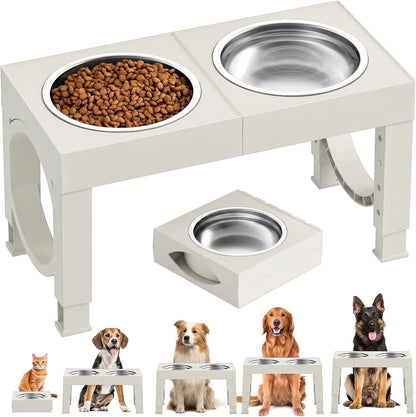 XIAZ Elevated Dog Bowls Large Breed Raised Dogs Bowl Stand Large/Medium Sized Dog Slow Feeder Dogs Bowls Food Water Stands 5 Heights Adjustable 9/11/12/14in Pet Feeder Dish Station