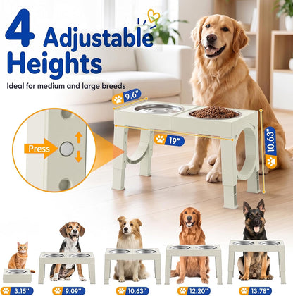 XIAZ Elevated Dog Bowls Large Breed Raised Dogs Bowl Stand Large/Medium Sized Dog Slow Feeder Dogs Bowls Food Water Stands 5 Heights Adjustable 9/11/12/14in Pet Feeder Dish Station
