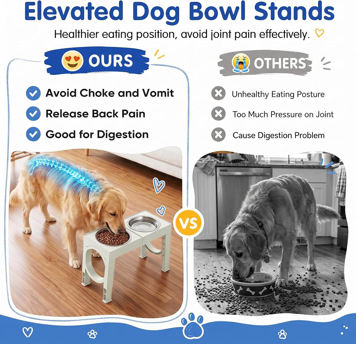 XIAZ Elevated Dog Bowls Large Breed Raised Dogs Bowl Stand Large/Medium Sized Dog Slow Feeder Dogs Bowls Food Water Stands 5 Heights Adjustable 9/11/12/14in Pet Feeder Dish Station