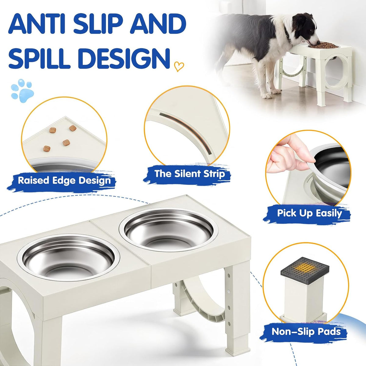 XIAZ Elevated Dog Bowls Large Breed Raised Dogs Bowl Stand Large/Medium Sized Dog Slow Feeder Dogs Bowls Food Water Stands 5 Heights Adjustable 9/11/12/14in Pet Feeder Dish Station