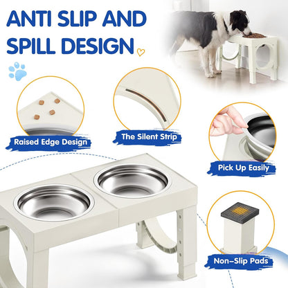 XIAZ Elevated Dog Bowls Large Breed Raised Dogs Bowl Stand Large/Medium Sized Dog Slow Feeder Dogs Bowls Food Water Stands 5 Heights Adjustable 9/11/12/14in Pet Feeder Dish Station
