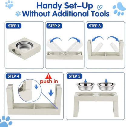XIAZ Elevated Dog Bowls Large Breed Raised Dogs Bowl Stand Large/Medium Sized Dog Slow Feeder Dogs Bowls Food Water Stands 5 Heights Adjustable 9/11/12/14in Pet Feeder Dish Station