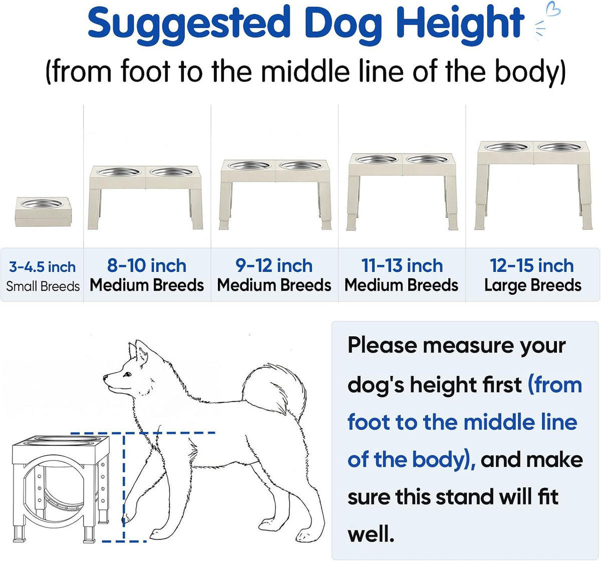 XIAZ Elevated Dog Bowls Large Breed Raised Dogs Bowl Stand Large/Medium Sized Dog Slow Feeder Dogs Bowls Food Water Stands 5 Heights Adjustable 9/11/12/14in Pet Feeder Dish Station