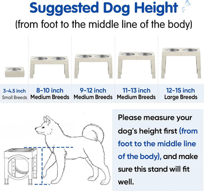 XIAZ Elevated Dog Bowls Large Breed Raised Dogs Bowl Stand Large/Medium Sized Dog Slow Feeder Dogs Bowls Food Water Stands 5 Heights Adjustable 9/11/12/14in Pet Feeder Dish Station