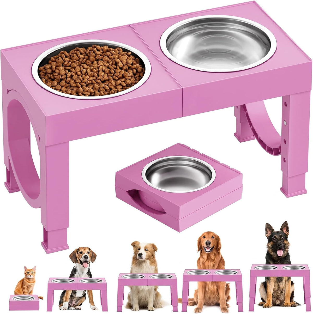 XIAZ Elevated Dog Bowls Large Breed Raised Dogs Bowl Stand Large/Medium Sized Dog Slow Feeder Dogs Bowls Food Water Stands 5 Heights Adjustable 9/11/12/14in Pet Feeder Dish Station
