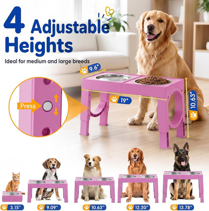 XIAZ Elevated Dog Bowls Large Breed Raised Dogs Bowl Stand Large/Medium Sized Dog Slow Feeder Dogs Bowls Food Water Stands 5 Heights Adjustable 9/11/12/14in Pet Feeder Dish Station