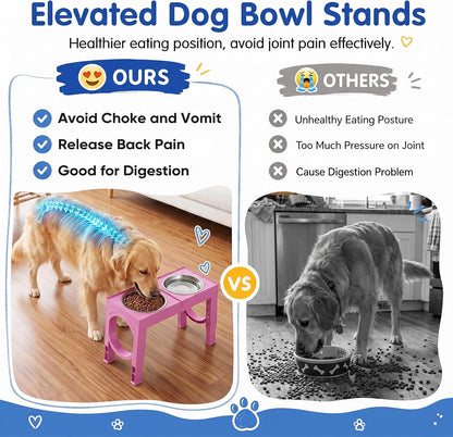 XIAZ Elevated Dog Bowls Large Breed Raised Dogs Bowl Stand Large/Medium Sized Dog Slow Feeder Dogs Bowls Food Water Stands 5 Heights Adjustable 9/11/12/14in Pet Feeder Dish Station